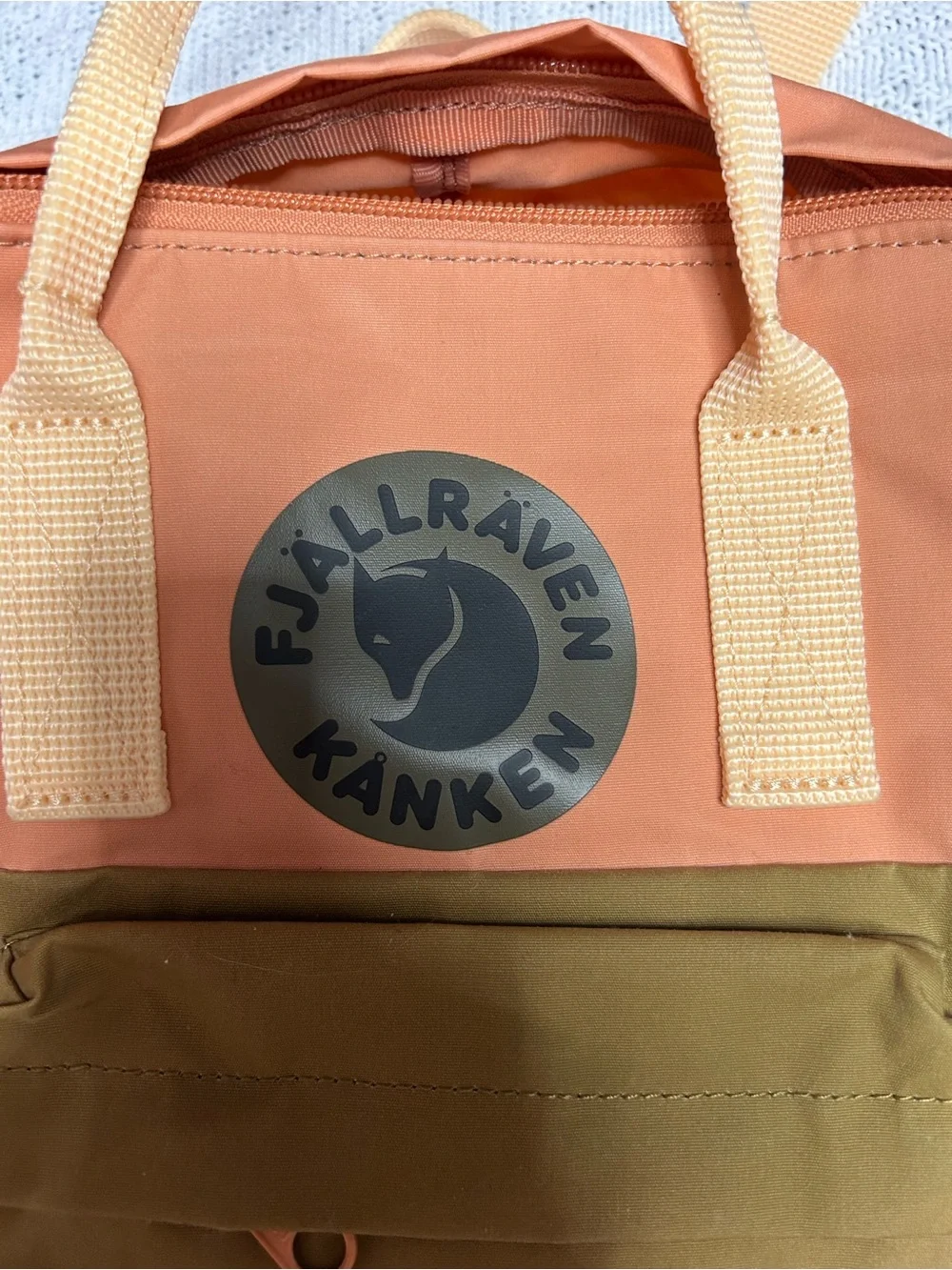 Fjallraven Kanken Two-Tone Orange and Olive Green Mini Daypack